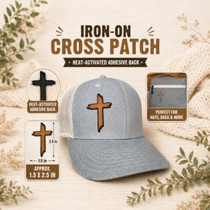 Laser Engraved Cross Patch Faux Leather Iron-On custom engraved