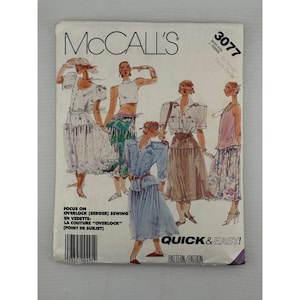 McCall's 3077 Skirt Sewing Pattern Misses XS 6-8 White Good Vintage 80s Serger