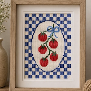 Tomato Vine Portrait Cross Stitch Pattern | Vintage Botanical Embroidery PDF | Mediterranean Kitchen Decor