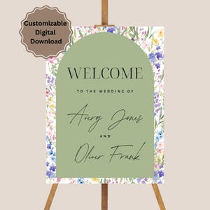 Plaque de bienvenue de mariage personnalisée : cérémonie florale minimaliste (téléchargement numérique)
