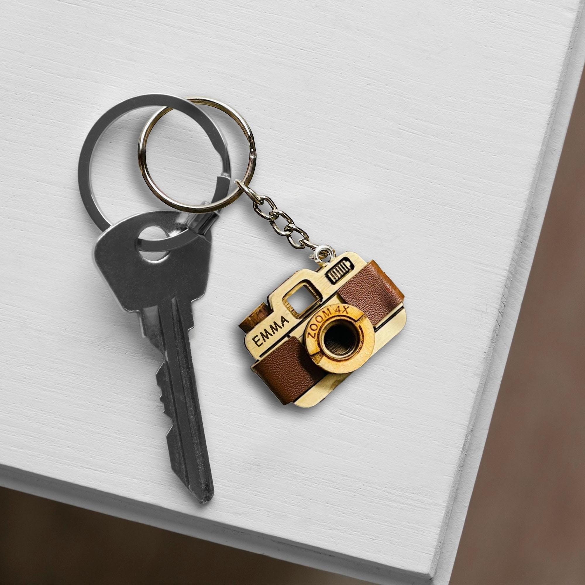 Unique Customizable Mini Camera Keychain, Custom Name Wooden Camera ...