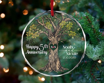 Personalized Anniversary ornament, Personalized 5th Anniversary Glass Ornament, 5th Anniversary, Anniversary Gift For Couples