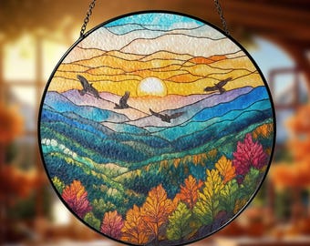 Blue Ridge Mountains Glass Suncatcher, Mountain Glass Art, Blue Ridge Mountains Glass Art, Window Hangings, Nature Lover Gift, Traveler Gift