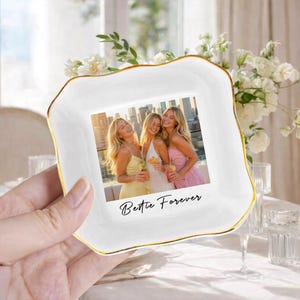 Personalized Bestie Photo Jewelry Dish, Ceramic Ring Dish, Trinket Tray for Best Friend, Bridesmaid Gifts