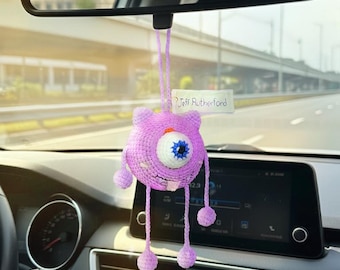 Custom Crochet Keychain, Handmade One-Eyed Monster Bag Charm with Personalized Name Tag, Personalized Handmade Gift, Bag Charm Gift