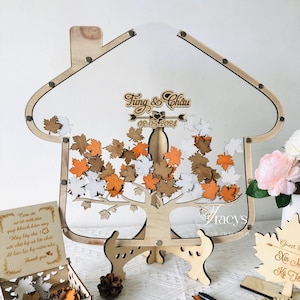 Stammbaum Gästebuch Hochzeit Zeichen - Ahornblatt Pilz Hausgästebuch - Personalisierte Haus Holz Drop Box Gästebuch Alternative