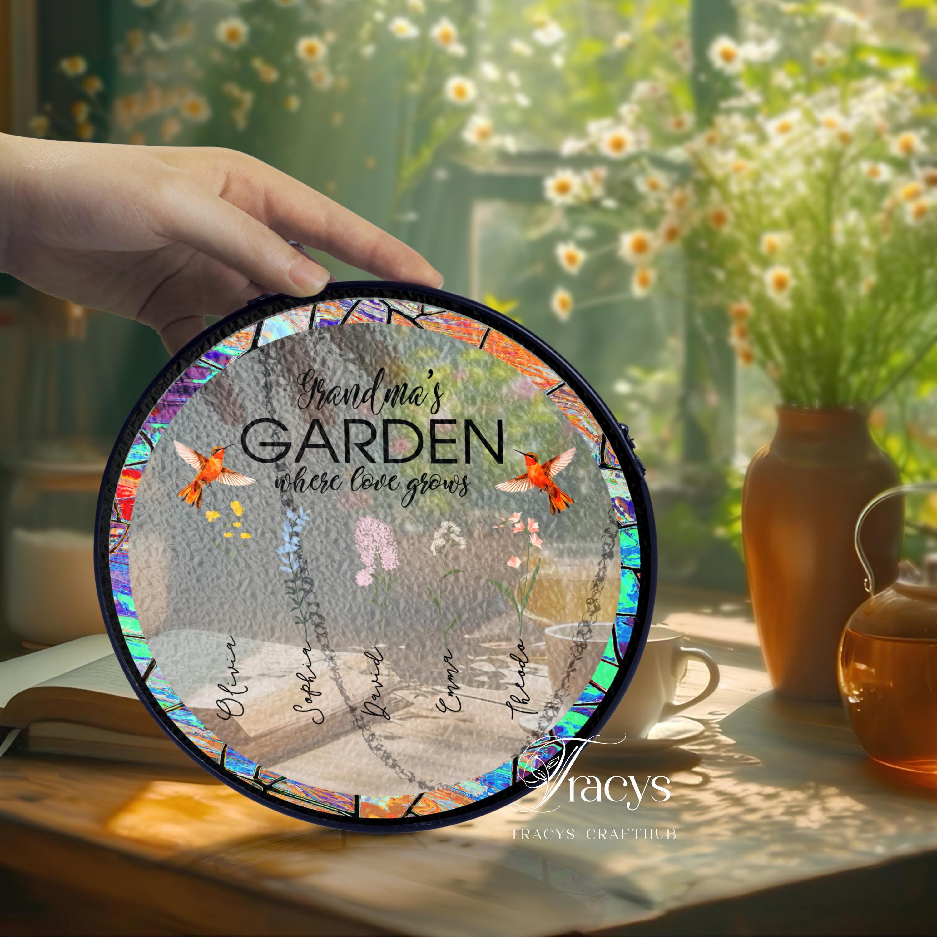 Custom Grandma's Garden Stained Glass, Personalized Love Grows Here ...