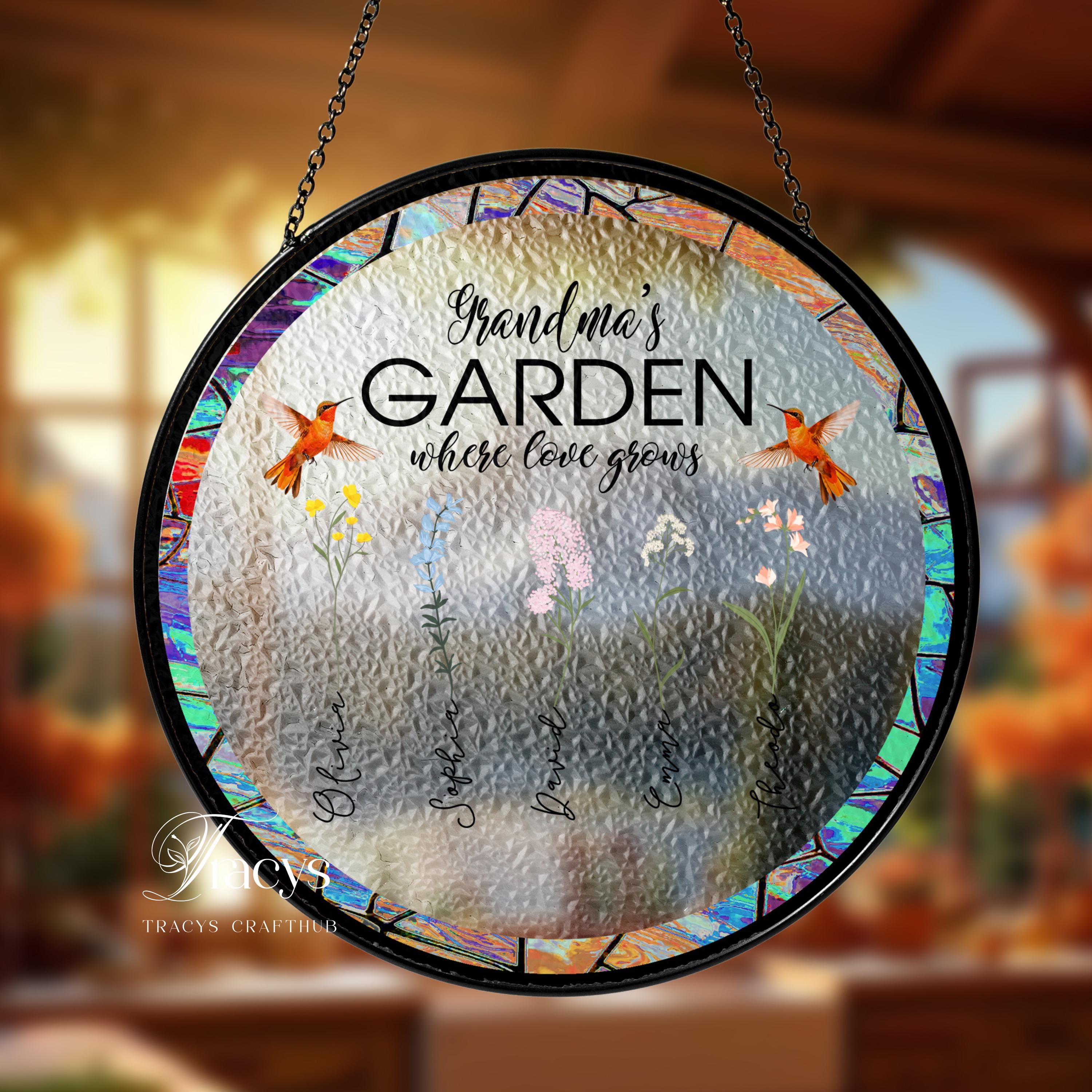 Custom Grandma's Garden Stained Glass, Personalized Love Grows Here ...