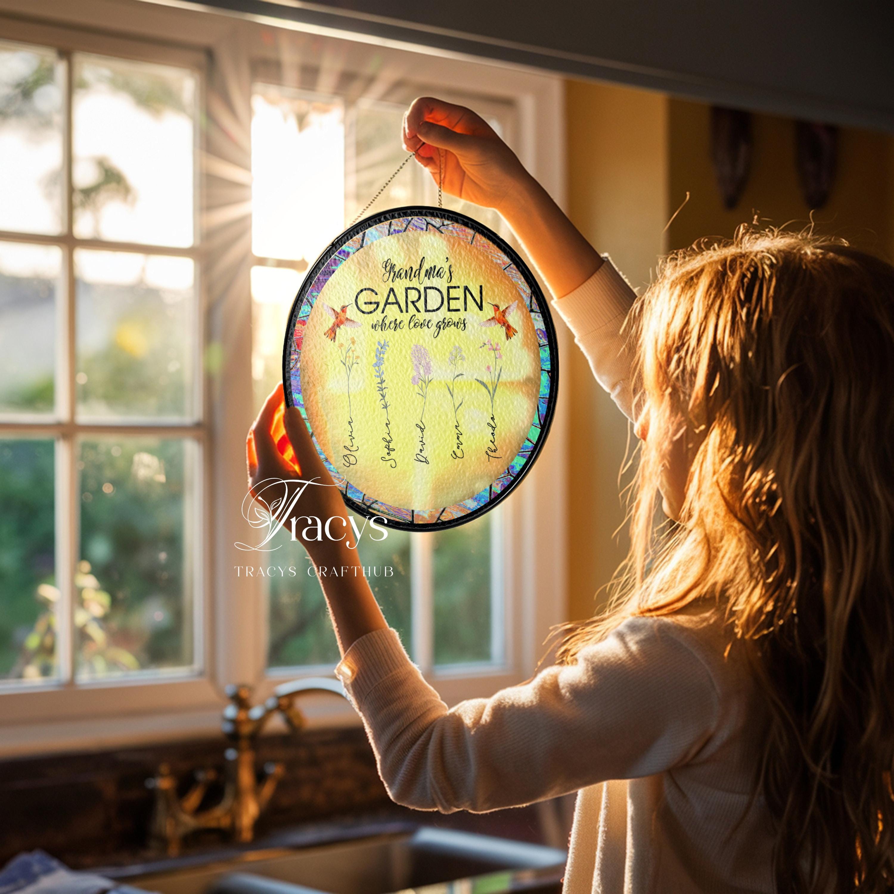 Custom Grandma's Garden Stained Glass, Personalized Love Grows Here ...