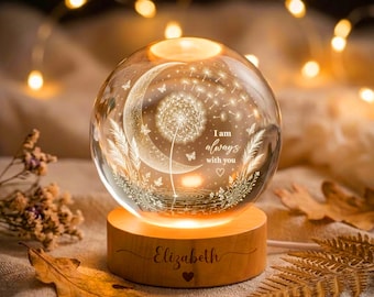 Memorial-nachtlampje gepersonaliseerd, aangepaste herdenkingslamp paardebloem, sympathiecadeau voor verlies van geliefde, rouwcadeau, altijd bij je