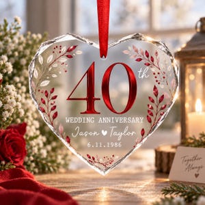 Personalized 40th Wedding Anniversary Glass Ornament, 40th Anniversary Gifts for Parents, Forty Wedding Gift, Ruby Anniversary Gift,40 Years