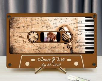 Custom Cassette Tape Style Photo Frame – Vintage Music Gift for Couple, Anniversary or Wedding Decor, Romantic Gift for Music Lovers