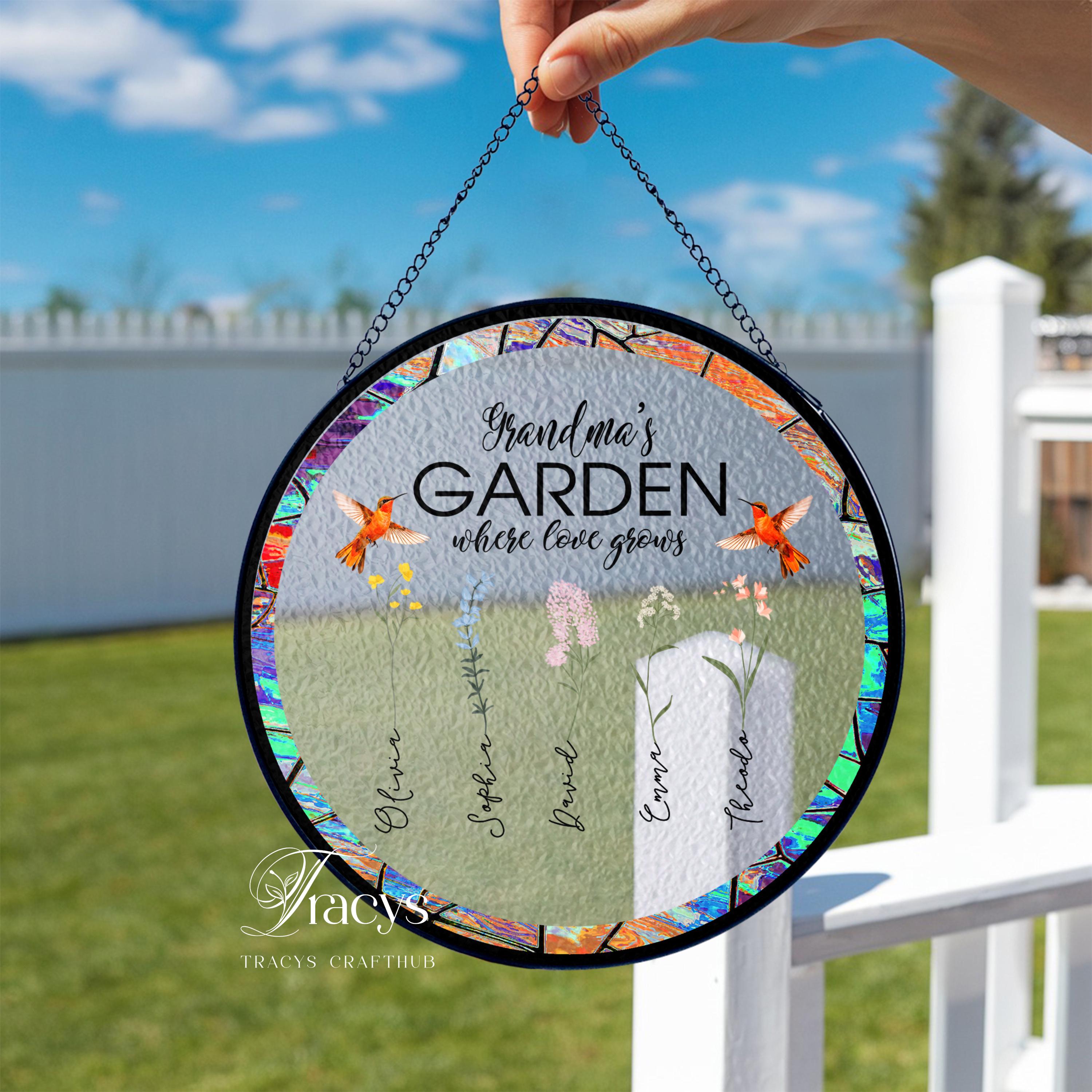 Custom Grandma's Garden Stained Glass, Personalized Love Grows Here ...