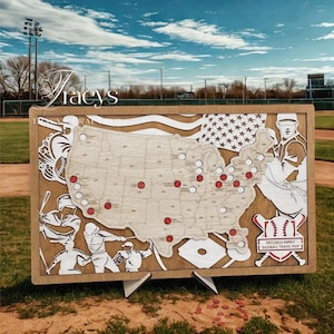 Stadium Travel Map - Baseball Stadium Tracker - Pro Baseball Stadium Tracker - Baseball Gift for Dad - Personalized Gift