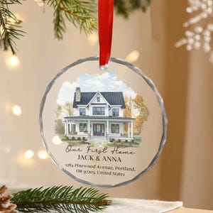 Ornamento per la nuova casa, ornamento natalizio personalizzato per la nuova casa, ornamento fotografico ad acquerello, ornamento fotografico personalizzato