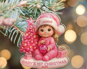 Babys erste Weihnachtsverzierung, Mond Acryl-Andenken, personalisiertes Neugeborenen Geschenk, Babypartygeschenk, Baby erste Weihnachtsandenken