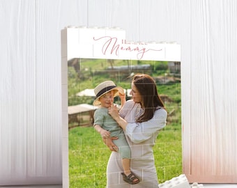 Mom & Me Custom Puzzle, Personalized Brick Photo Block Gift for Father’s Day, Birthday, Family Keepsake, Photo Building Brick