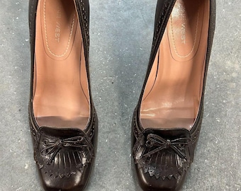 Nine west brown leather heels