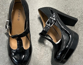 Torrid Black Patent Mary Jane Platform Heels Size 8.5 Chunky Block