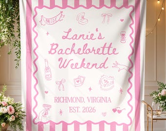 Custom Pink Bachelorette Weekend Party Banner, Large Bridal Photo Backdrop, Personalized Tapestry Welcome Sign