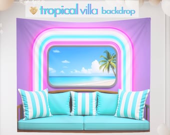 Tropical Villa Reality Confessionals Backdrop Banner Tapestry, Reality TV Theme Bachelorette Decoration, Island Party Decor, Hot New Bride