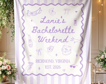 Custom Bachelorette Weekend Party Banner, Large Bridal Photo Backdrop, Personalized Lavender Purple Tapestry Sign