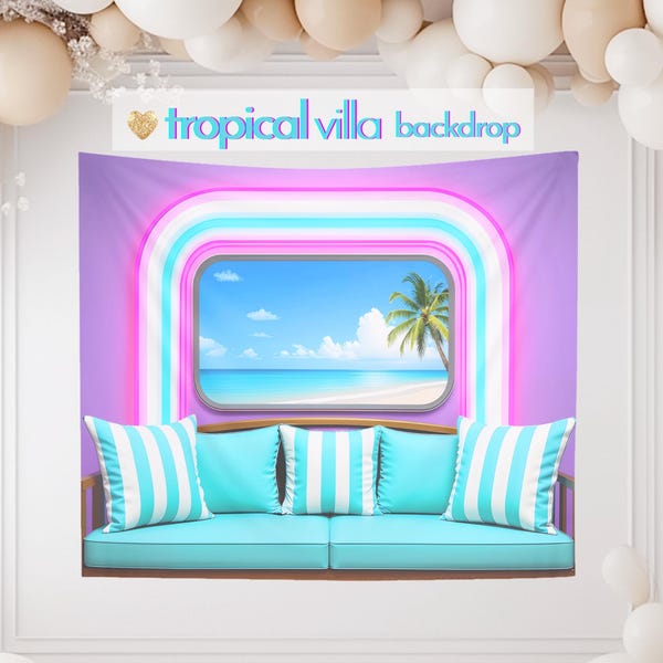 Tropical Villa Reality Confessionals Backdrop Banner Tapestry, Reality TV Theme Bachelorette Decoration, Island Party Decor, Hot New Bride