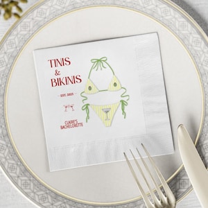 Custom Martinis and Bikinis Bachelorette Napkin, Personalized Cocktail Napkins, Bachelorette Party Decor, Bachelorette Favor BEST SELLER