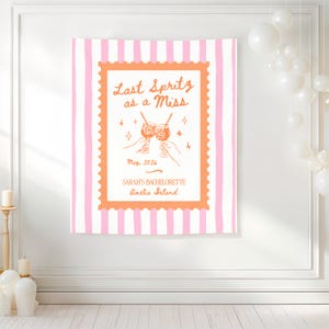 Spritz Bachelorette Theme Banner, Personalized Last Spritz as a Miss Tapestry Decoration, Custom Bride Photo Backdrop image 6