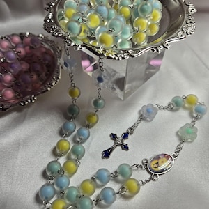 Blue, Yellow & Turquoise Easter Rosary – Handmade Catholic Prayer Beads for Spring Gift