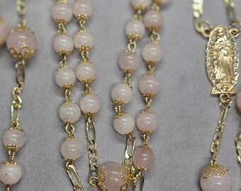Rosario hecho a mano en oro rosa y oro – Elegante regalo católico / Ana