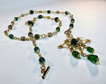 Emerald Filigree Medallion Wrap Around Necklace