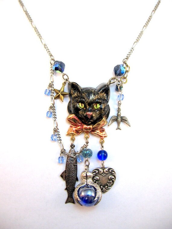 Items similar to The Black Cat Statement Necklace on Etsy