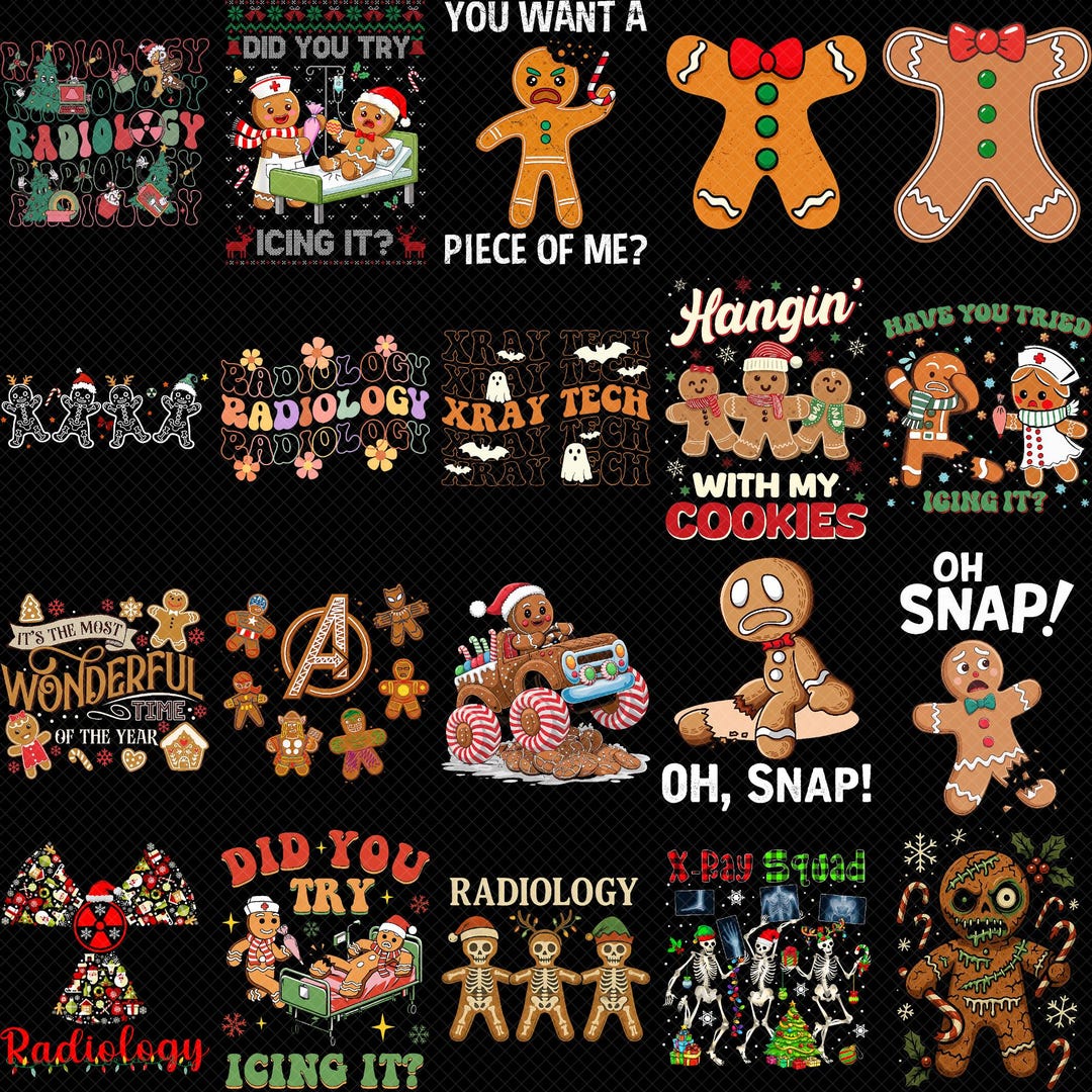 X-ray Gingerbread PNG Bundle, Funny Radiology Christmas Designs ...