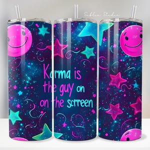 Karma Lyric Space Tumbler Wrap – Neon Swiftie Universe Design | Swiftie Sublimation | Taylor Inspired Music Cup | Swiftie Gift