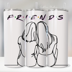 Friends Tumbler Wrap PNG | Best Friends Outline Drawing Skinny 20oz Sublimation Design | Minimalist Friendship Digital Download