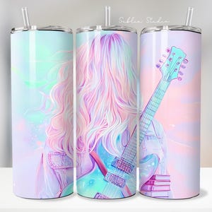 Pastel Guitar Tumbler | Taylor Inspired Music Cup | 20oz Skinny Tumbler | Swiftie Gift for Women | Music Lover Gift