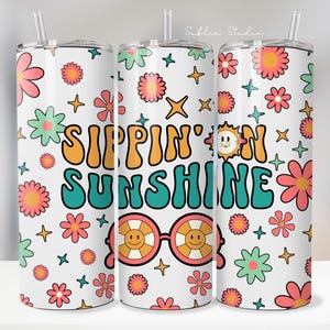 Retro Floral Tumbler Wrap: Groovy Summer Design (20oz PNG File)