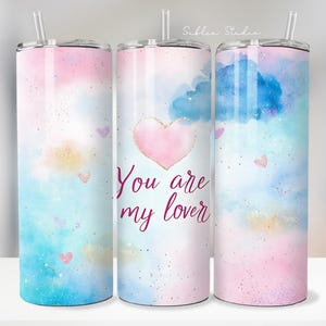 Lover Era Watercolor Sky Tumbler Wrap – Glitter Heart Quote | Swiftie Sublimation | Taylor Inspired Music Cup | Swiftie Gift