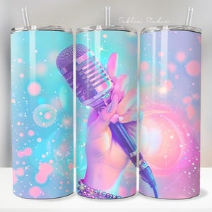 Pastel Pop Concert Microphone Tumbler Wrap – Taylor-Inspired Glow Design | Swiftie Music Cup | Concert Aesthetic 20oz Skinny Tumbler