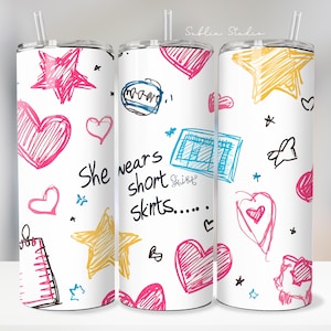 Notebook Doodle Tumbler Wrap – Swiftie &#39;She Wears Short Skirts&#39; | Swiftie Sublimation | Taylor Inspired Music Cup | Swiftie Gift