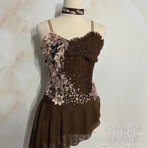 brown dress for dance competitions under $45 ZALDITA Women Lyrical Dance Costume Halter Neck Flowy Skirt Dress Ballet  Leotard Dancewear Coffee S