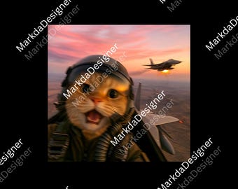 Funny Fighter Pilot Cat PNG, Vintage Cat Wars Sublimation, Cat Meme PNG, Funny Cute Cat Digital Download, Gen Z Joke, Stupid Brainrot PNG