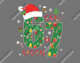 Christmas 67 Kids PNG, Six Seven Christmas Hat Theme Digital Download, Holiday Christmas Sublimation