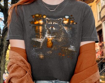 Raccoon Drinking Iced Coffee File, Retro Raccoon PNG, Gift For Animal Lover, Funny Animal Graphic, Coffee Raccoon Instant Download
