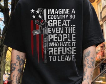 Imagine Country Refuse Leave PNG, Patriotic American Flag Rifle Distressed Digital Download