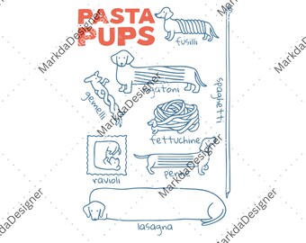 Comfort Colors Pasta Pups Digital Download, Funny Dog PNG, Dachshund, Italian Mediterranean Sublimation, Foodie Gift For Wiener Dog Mom PNG