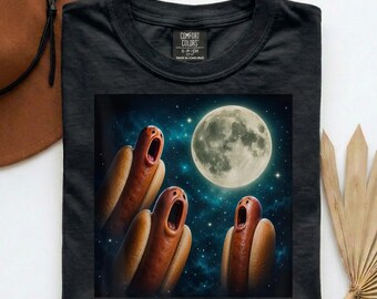 Howling Hot Dogs Moon PNG, Cosmic Humor Digital Download, Funny Sausage Art