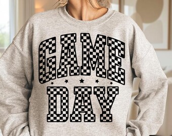 Game Day PNG, Racing Sports Digital Download, Black White Checkered Instant Download