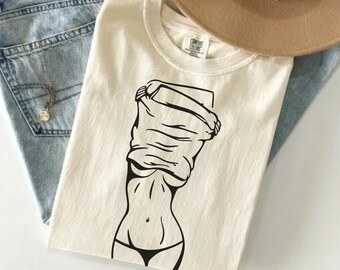 Streetwear Female Torso PNG, Line Art T-Shirt Design Digital Download
